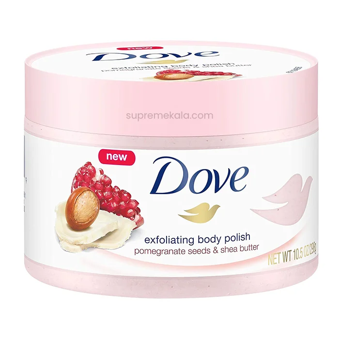 Dove-Exfoliating-Body-Scrub اسکراب لایه بردار بدن داو حاوی انار و شی باتر - Image 1